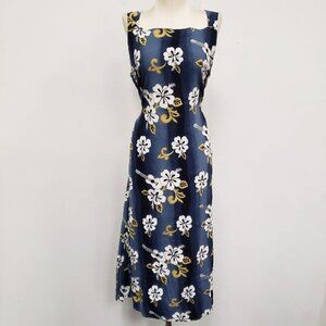High Society Womens Sleeveless Midi‎ Dress Size L Floral Hawaiian Tropical Beach